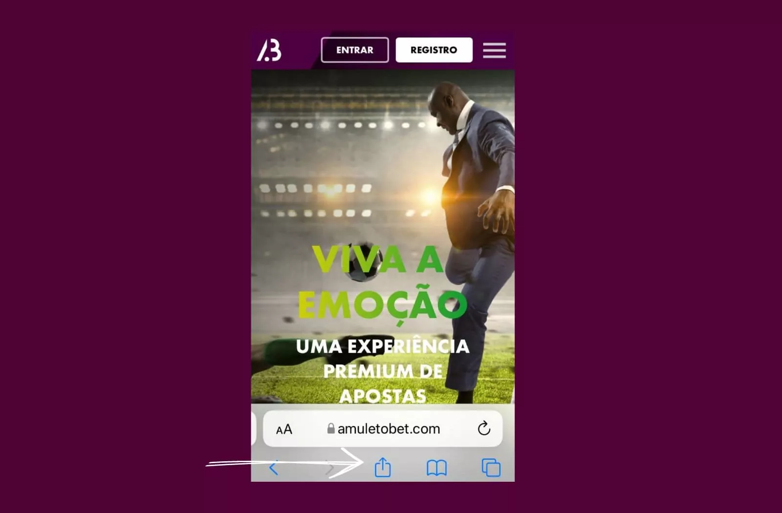 Amuletobet Brasil clique no botão para adicionar o site à tela